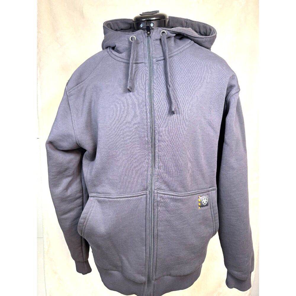 ARIAT Rebar Hoodie Mens Grey Heavy Jacket Full Zip Country Work Wear Size M
